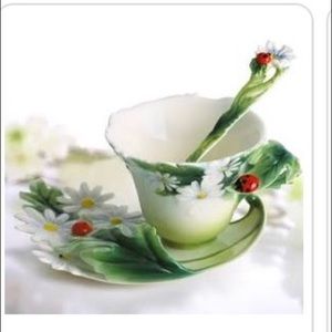 Franz Ladybug tea cup spoon and saucer.